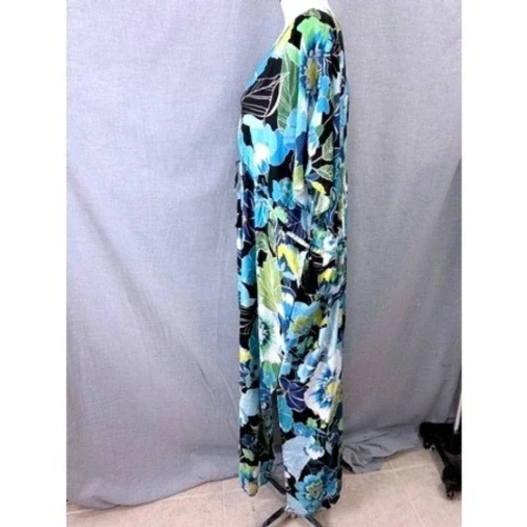 Johnny Was Jenn Drawcord Kaftan Floral Maxi Dress NWT L/XL Rayon Silk $298